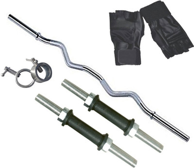 

Faiydashop Combo of 3ft. Curl Rod With Steel Locks, 2 Dumbbell Rods With Rubber Grip And 1 Pair of Leather Gym Gloves Home Gym Kit