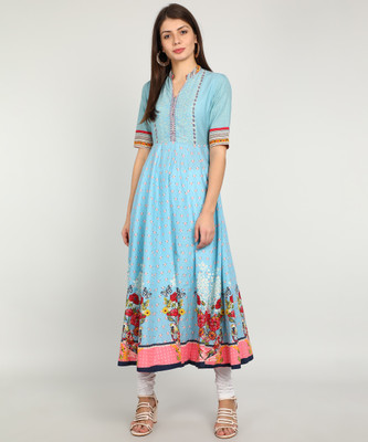 Biba Women Printed Anarkali KurtaBlue