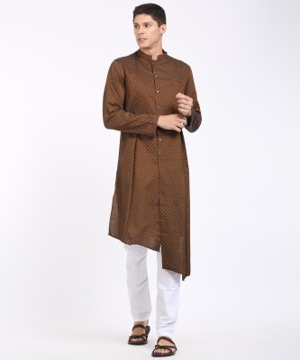 Freehand Men Printed Trail Cut Kurta(Brown)