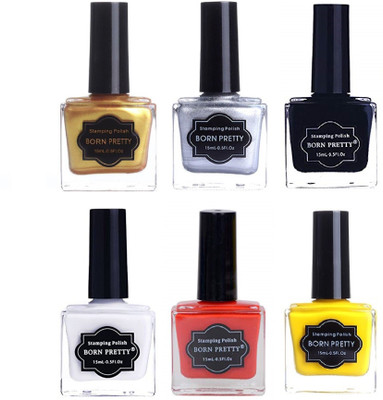 

Born Pretty Nail Art Stamping Polish Manicure Varnish Tools Red, Yellow, Gold, Silver, Black, White(Pack of 6)