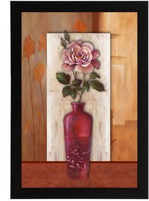 Masstone Flower Pot Modern Art Brown Framed Digital Reprint 20 inch x 14 inch Painting(With Frame)