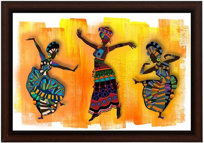 Masstone Dancing Ladies Modern Art Matt textured Canvas 14 inch x 20 inch Painting(With Frame)