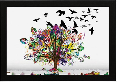 Masstone Birds on Tree UV Matt textured Framed Digital Reprint 14 inch x 20 inch Painting(With Frame)