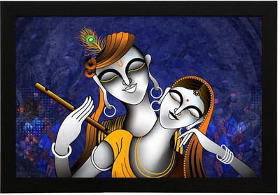 Masstone Radha Krishna Art textured Framed Digital Reprint 14 inch x 20 inch Painting(With Frame)
