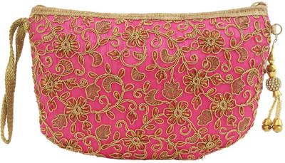 

Bagaholics Multipurpose Pencil Pouch Travel wallet Handbag Organizer Medicine Bag with Embroidery Ladies Purse Pouch(Pink)