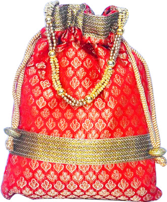 

AyA Fashion Royal Ethnic Clutch Silk Potli Batwa Wallet Bag with Beads Work |Suitable for Women |Hand Weaved Banarasi Design Potli(Red)
