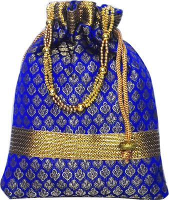 

AyA Fashion Royal Ethnic Clutch Silk Potli Batwa Wallet Bag with Beads Work |Suitable for Women |Hand Weaved Banarasi Design Potli(Blue)