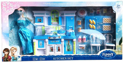 Saisan Kitchen Play Set Funny Household Set for Baby Girls with Light and Music - Blue 8824
