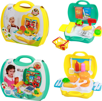 

popo Combo of kitchen Set, vegetable Set Play set Suitcase for Baby Girl, Baby Boy Pretend Play Children's Small Suitcase.
