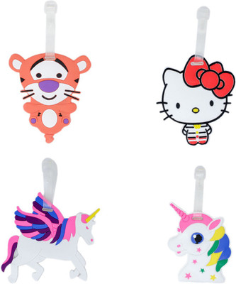 

Shoppernation Luggage Tags Cartoon Designs Tiger Unicorn Hello Kitty - Pack of 4 (CLNT35) - Bag Travel Tags Luggage Tag(Multicolor)