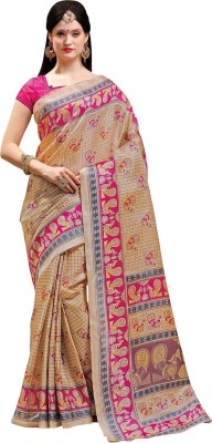 Ratnavati Graphic Print Madhubani Cotton Blend, Pure Cotton Saree(Pink, Beige)