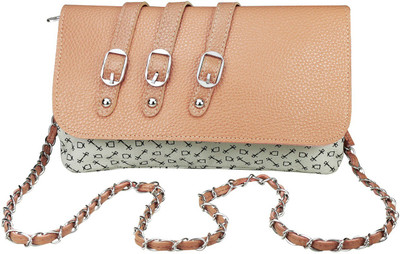 

Quickk Women Casual White, Tan Leatherette Sling Bag, Tan;white