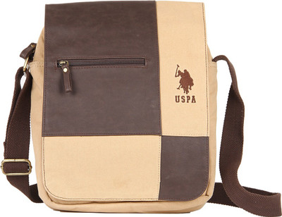

U.S. Polo Assn Men Casual Beige Genuine Leather Messenger Bag