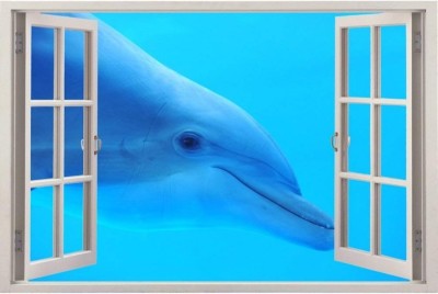 Paper Plane Design 90 cm 3D Depth Illusion Vinyl Wall Decal Sticker Smiling Dolphin 90 Cm X 60 Cm (3 Feet X 2 Feet) Self Adhesive Sticker(Pack of 1)