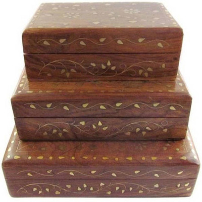 

AK Handicrafts Wooden Vanity Box Set of 3 Makeup and Jwellery Vanity Box(Multicolor)