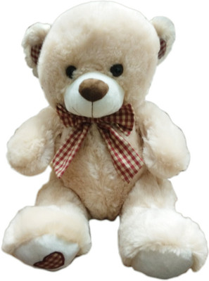 My Baby Excels Bear Plush with Checks Bow and Ears Brown colour  - 35 cm(Brown)