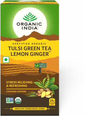 Organic India Lemon, Ginger and Tulsi Green Tea Bags(25 Bags, Box)