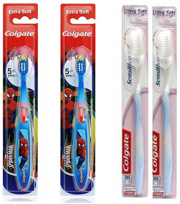 

Colgate Sensitive Soft Superior And Kids Spiderman Toothbrushes Complete Family Pack of 4 Ultra Soft Toothbrush(Pack of 4)