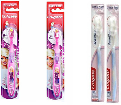 

Colgate Sensitive Superior Soft And Kids Barbie Gentle Cleaning Toothbrushes Complete Family Pack (Pack Of 4) Ultra Soft Toothbrush(Pack of 4)