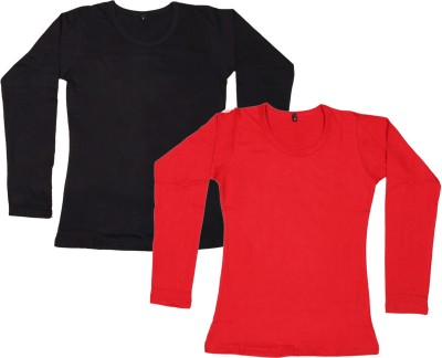 Indistar Casual Regular Sleeve Solid Women Red, Black Top