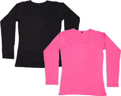 Indistar Casual Full Sleeve Solid Women Black, Pink Top