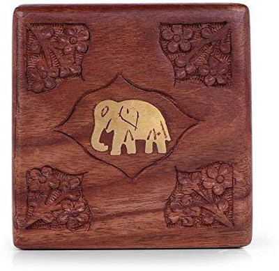 

Jaipuri Craft Designer vintage decorative box Finest Quality Wooden Elephant Carved Jewellery Box with Velvet lining inside Makeup & Jewellery Box Vanity Box(Brown)