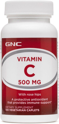 

GNC Vitamin C 500 mg with rose hips -100 Vegetarian Caplets(100 No)