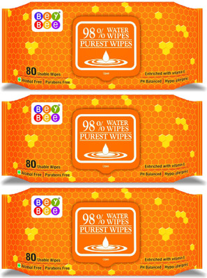 

Bey Bee : Baby Water Wipes For New Born Babies (Pack Of 3 Combo Offer | 240 Wet Tissues) Paraben Free | Alcohol Free | Toxin Free(3 Pieces)
