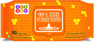 

Bey Bee Hypoallergenic Baby Water Wipes for New Born Babies with Flip top Lid, 80 Wipes