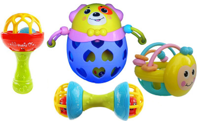 

IndusBay Set of 4 Colorful Soft Plastic Silicone Rattles Set with Push & Shake Wobbling Roly Poly Tumbler Rattle Doll for Infants Babies Rattle(Multicolor)