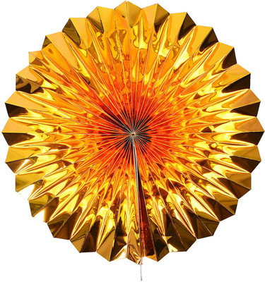 

Party Butiko Golden Round Paper Foldable Hanging Decoration Flower Fan For Wedding Birthday Theme Party Accessories- 6 Pcs