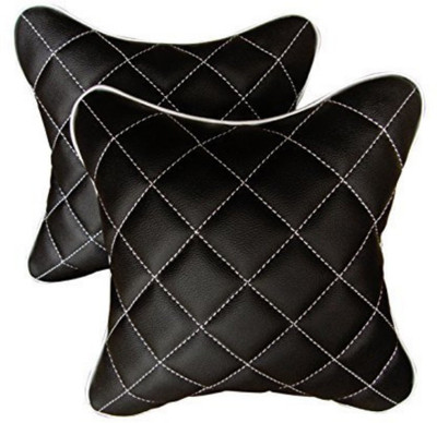 Touch Black Leather Car Pillow Cushion for Universal For Car(Rectangular, Pack of 2)