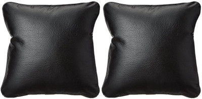 Touch Black Leather Car Pillow Cushion for Universal For Car(Rectangular, Pack of 2)