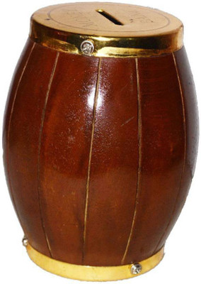 

Exreme wood Wooden money bank in barrel shape || Coin bank Coin Bank (Brown) Coin Bank(Brown)