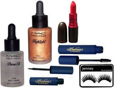 

jenney Eyelashes, prep+prime Highlighter, Primer Oil, Lady Gaga Lipstick, Eyeliner & Mascara(Set of 6)