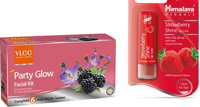

Himalaya Strawberry Shine Lip Balm, Party Glow Facial Kit(Set of 2)