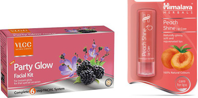

Himalaya Peach Shine Lip Balm, Party Glow Facial Kit(Set of 2)