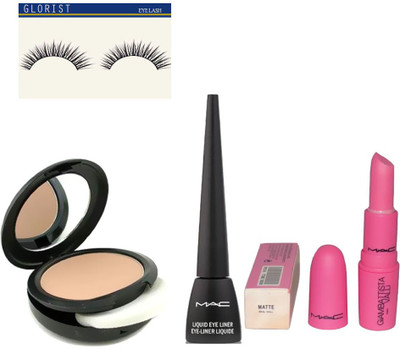 

glorist Eyelashes & Combo Of Studio Fix Compact 15gm,Giambattista Real Doll Lipstick,Liquid Eyeliner(Set of 4)