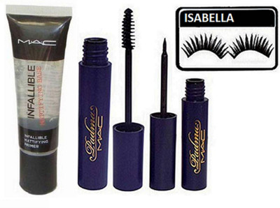 

ISABELLA Eyelashes & Mac Padma Eyeliner,Mascara With Infalliable Primer(Set of 4)