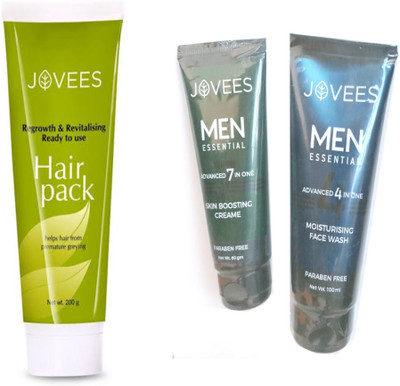 

Jovees Hair Pack-200g & Men Essential 4 in 1 Moisturising Face wash-100ml & Skin Boosting 7 in 1 Cream-60gm,(Set of 3)
