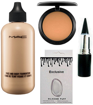 

Exclusive Silicon Puff & Face And Body Foundation & Mac Compact & MAc Kaj(Set of 4)