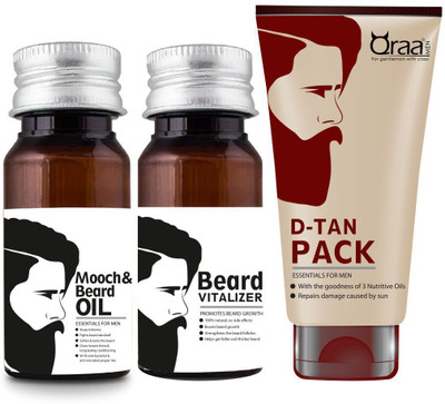 

Qraa Men Mooch & Beard Oil 30ml + Beard Vitalizer-For Beard Growth30Ml + D-Tan Pack for Men(Set of 3)