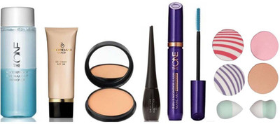 

Oriflame Sweden make -up combo ( make up remover , c.c. cream natural compact natural 5 in 1 wonder mascara eye liner ) with six sponge(Set of 11)