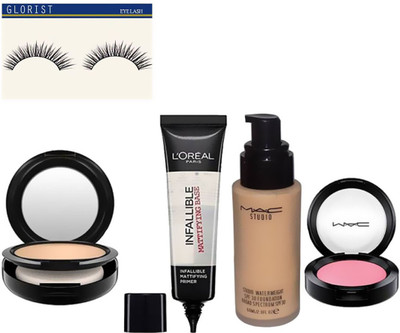 

glorist Eyelashes, Mac Studio Fix Compact, Waterweight Foundation, Blusher With L'oreal Primer(Set of 5)