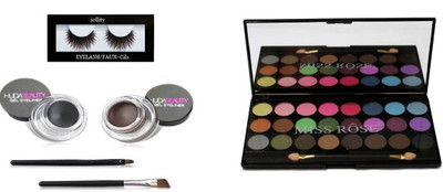

jollity Eyelash And Huda Beauty Gel Eye Liner And Miss Rose 24 Color Eye Shadow Combo Pack(Set of 1)