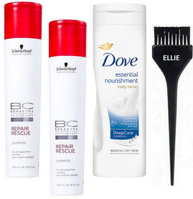 

Ellie Hair Brush BC BonaCure Shampoo(pack of 2),Dove Essential Nourishment Body Lotion(set of 4)(Set of 4)
