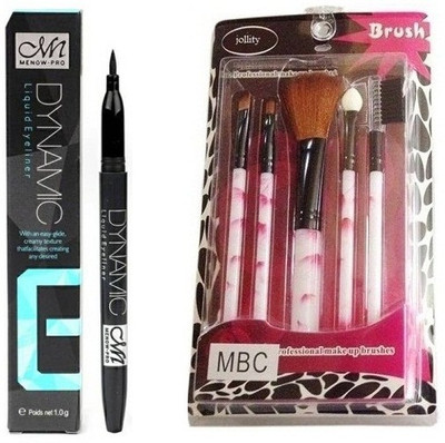 

jollity Make up Brush Set of 5 And MN Dynamic Eyeliner Black(Set of 2)
