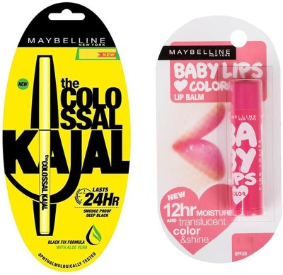 

Maybelline Baby Lips CHERRY KISS spf 20+ The Colossal Kajal (Black)(Set of 2)