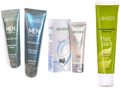 

Jovees Men Essential 4 in 1 Moisturising Face wash-100ml & Skin Boosting 7 in 1 Cream-60gm, & Pearl Face Wash & Hair Pack(Set of 4)