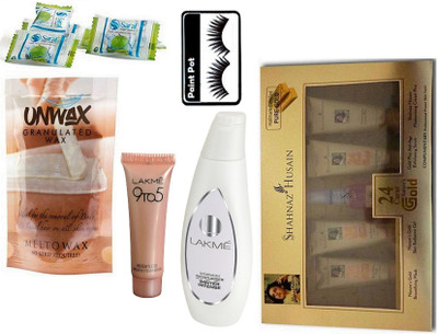 

paint pot Eyelashes& Shahnaz Hussain Gold Facial Kit With Magic Napkin pack Of 4,Lakme Mazimum Moisturiser Winter Intense Lotion,Mousse Foundation(Set of 9)
